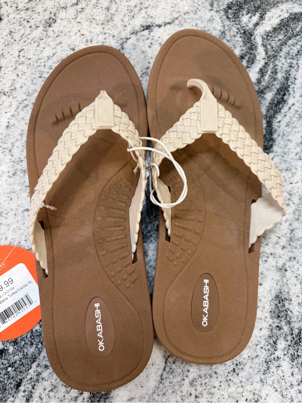 Okabashi Women's Braided Flip Flop Sandals Vanilla Size XL Fits like a 10.5‎
